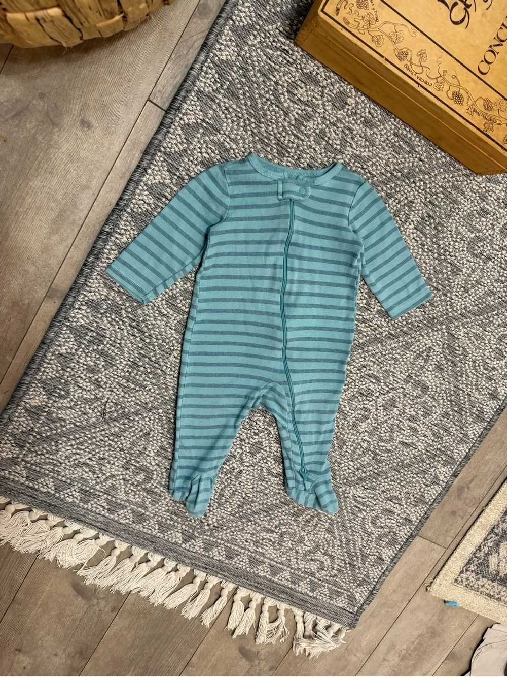 Carter's Baby Boy Modern Blue Striped Footie Pajamas 6 Months One-Piece Pajamas
